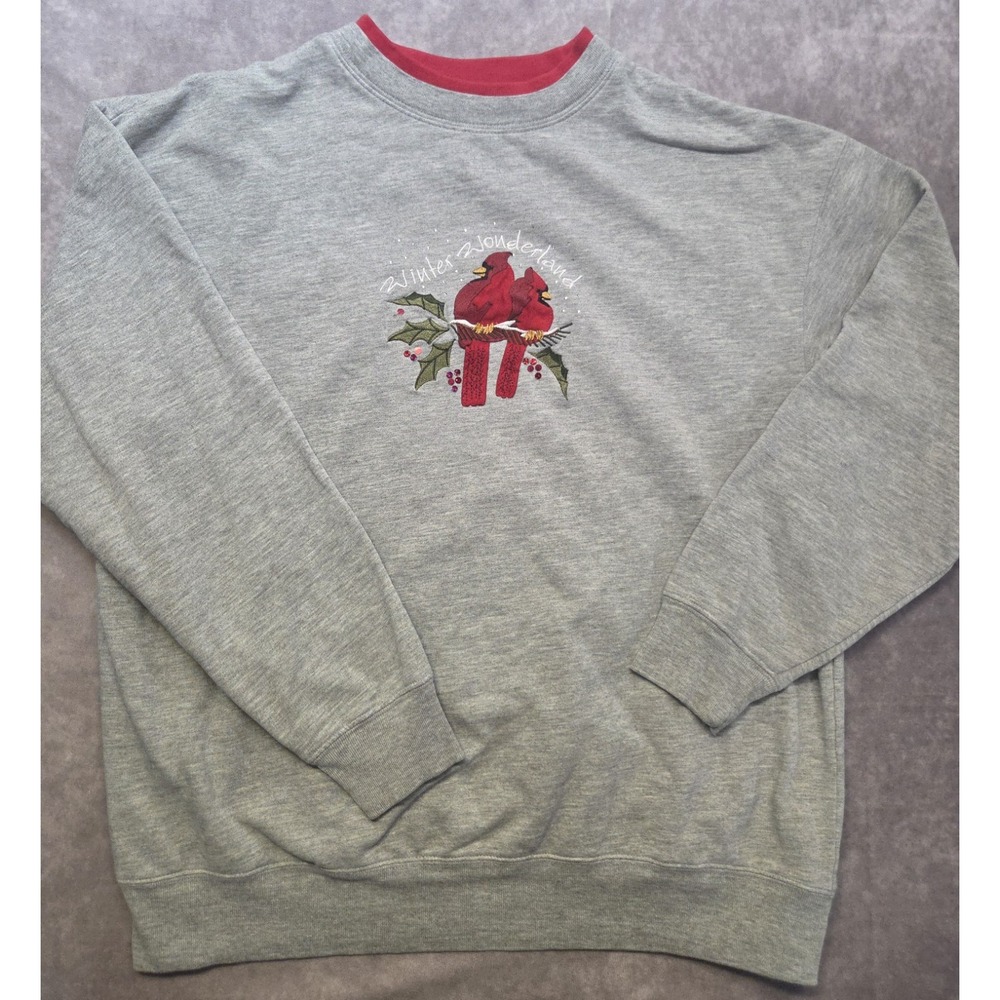 VTG M&C Sportswear Sweatshirt Womens L Gray Christmas Bird 90s Kitsch Twee GORP